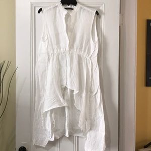 Zara White Linen Sleeveless High-Low Tunic